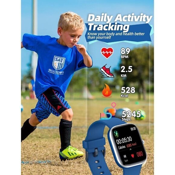 Kids Smart Watch ip68 Waterproof Fitness Tracker Watch Gift For Teens-  Blue - Picture 6 of 16